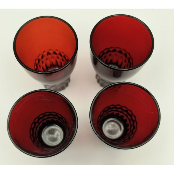 Set Of 4 Anchor Hocking Windsor Royal Ruby Flat Glass Tumblers With Cubist Base - Picture 4 of 5